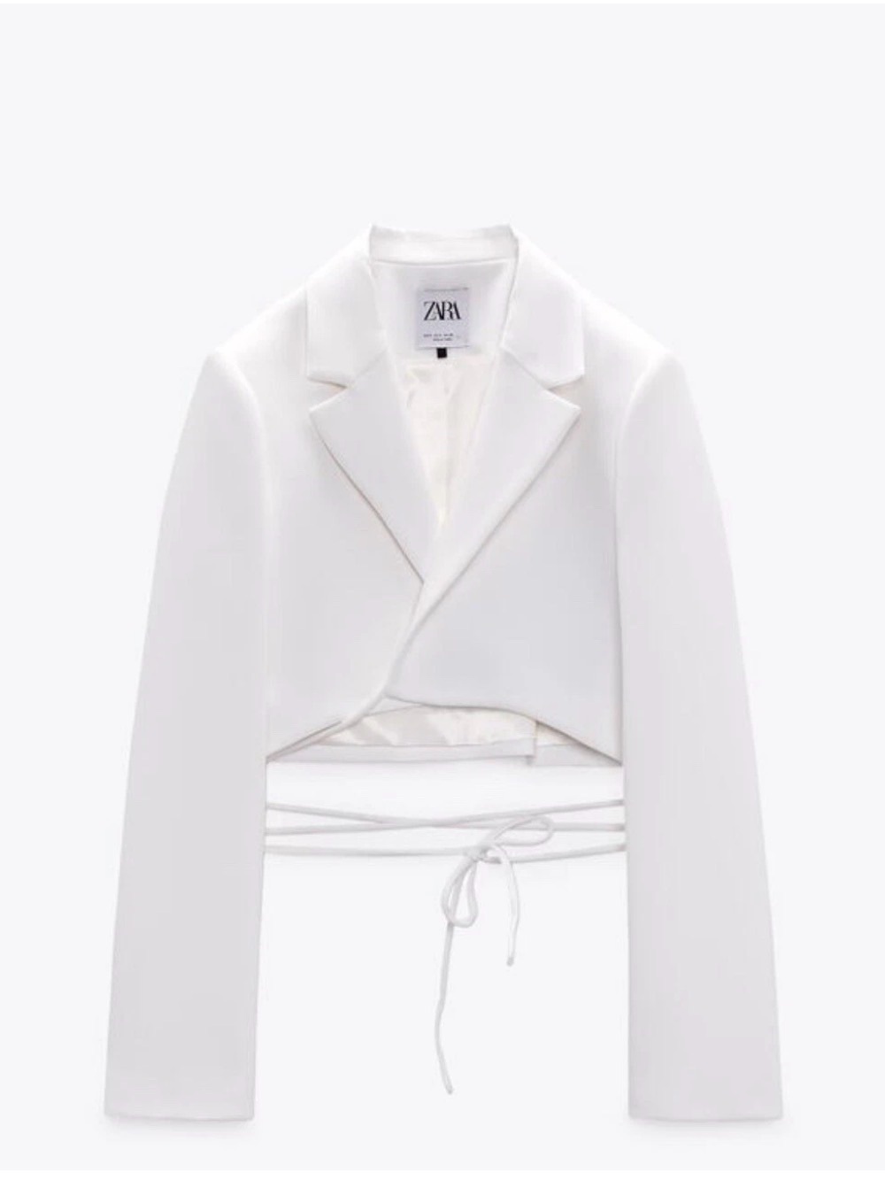 ZARA White Cropped Wrap Blazer with Tie Detail